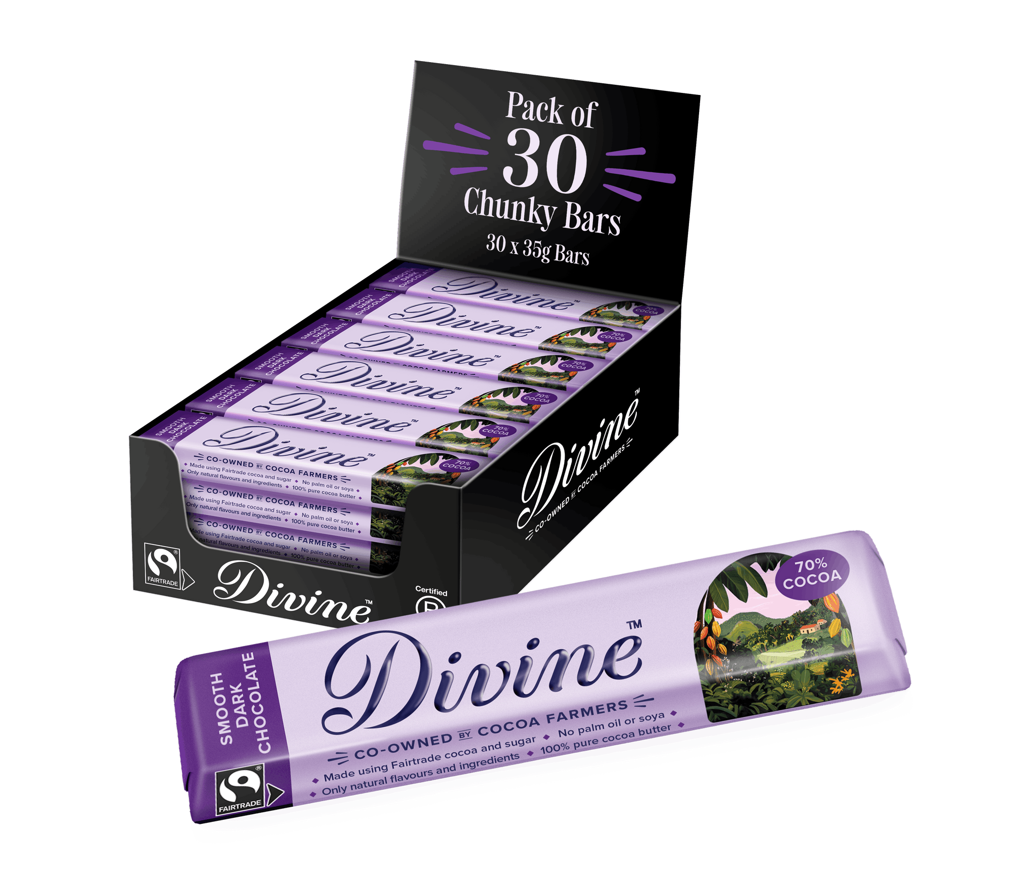 30 x Divine 70% Dark Chocolate 35g